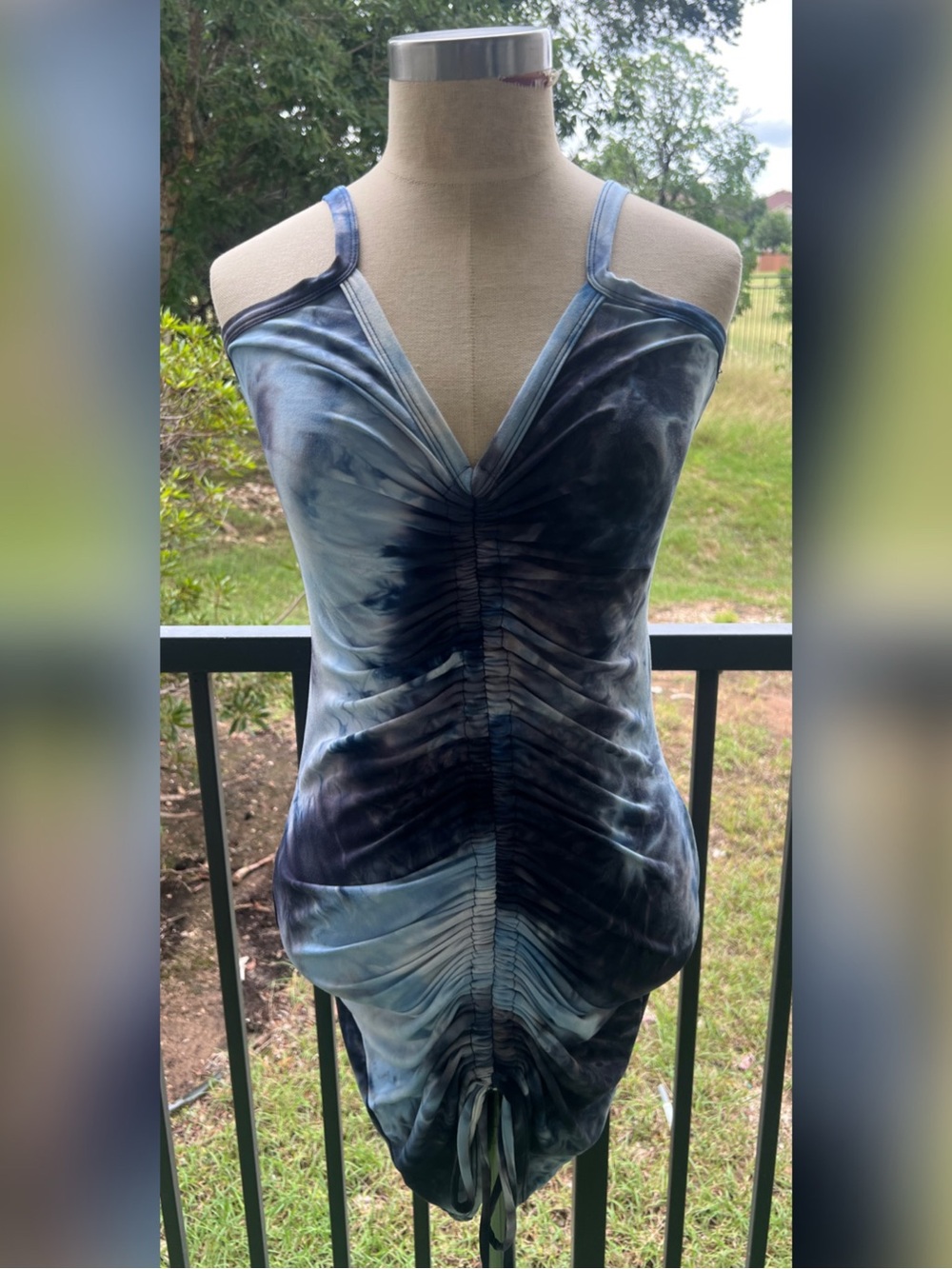 Heart & Hips Blue Tie Dye Ruched Bodycon Summer Dress